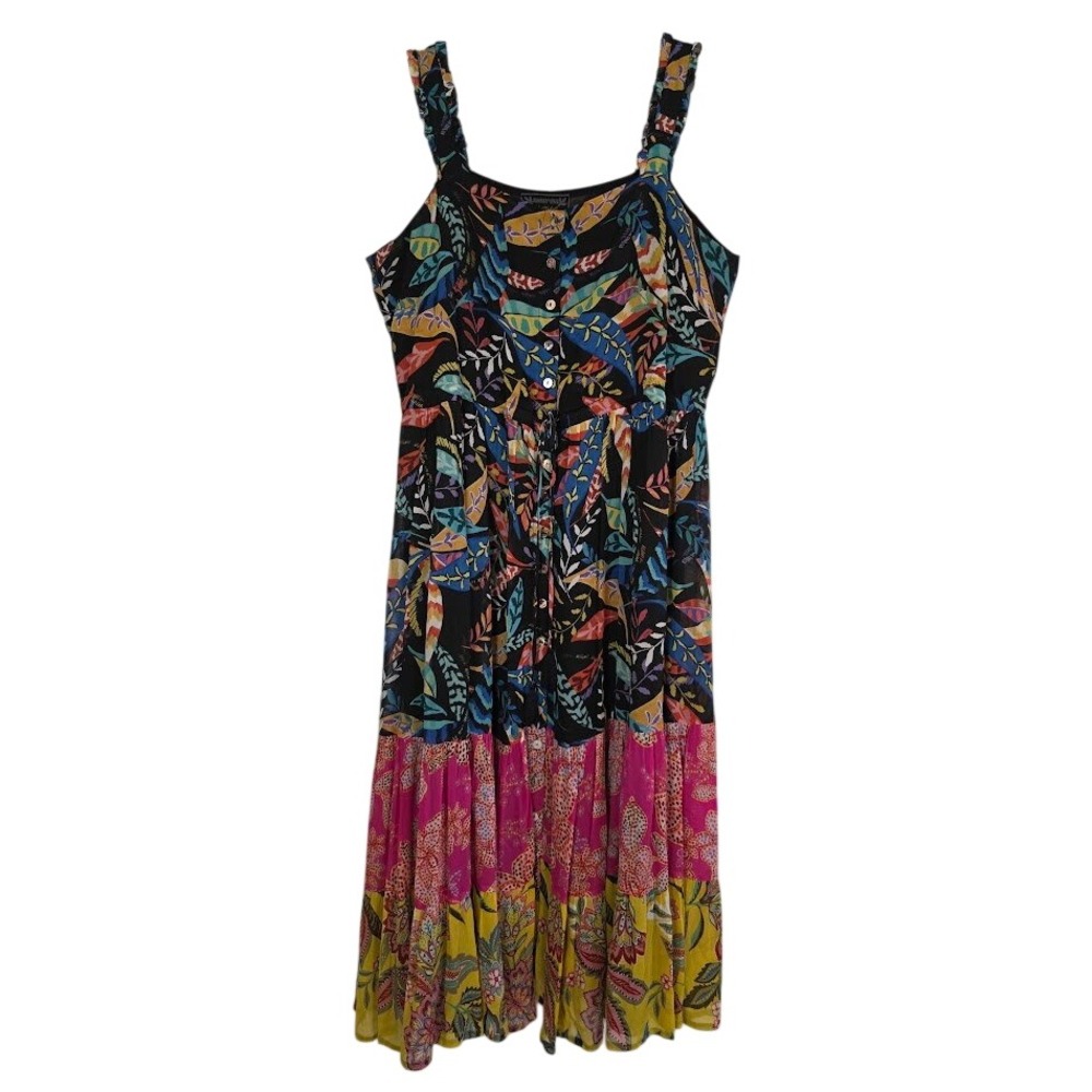 Johnny Was Women's L Mirko Tiered Midi Dress Multi Color Floral Boho *READ*
